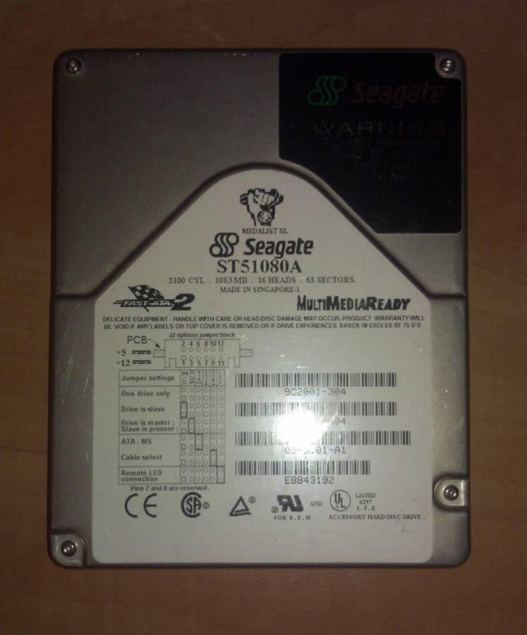 Жесткий диск HDD Seagate ST51080A 1GB IDE