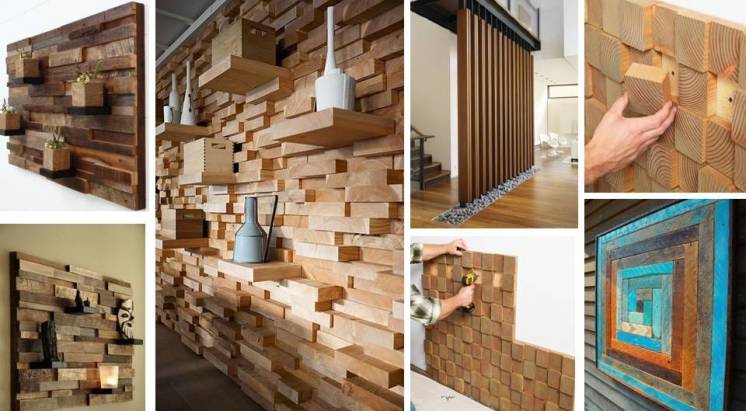 Декоративная отделка стен 3-D мозаикой, деревянными плитами.