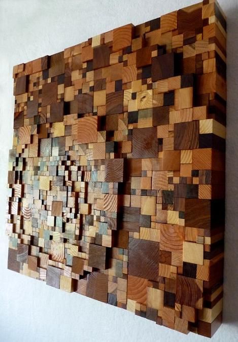 Украшение стен деревянными панелями 3-D мозаикой, изголовье.