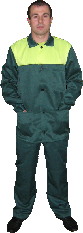 Костюм для рабочих, куртка и брюки, зеленый с лимонной кокеткой