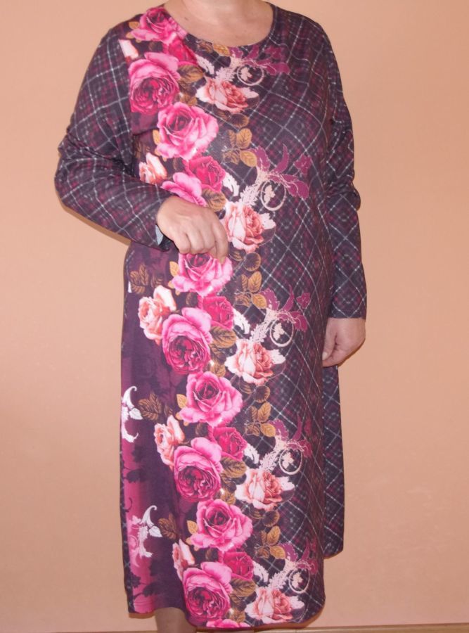Платье Новое Коричнево-Серого Цвета С Крупными Цветами 54 Размер