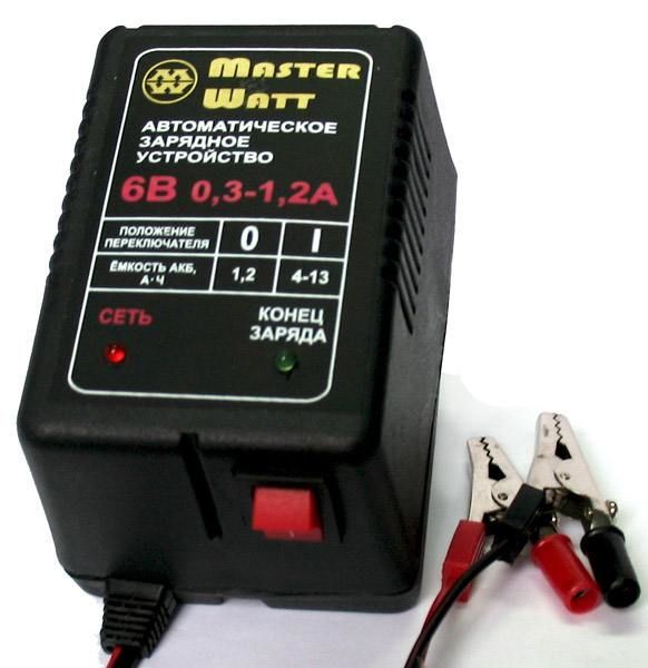 Зарядное устройство авт. Master Watt 0,3-1,2А 6В для мото акум.
