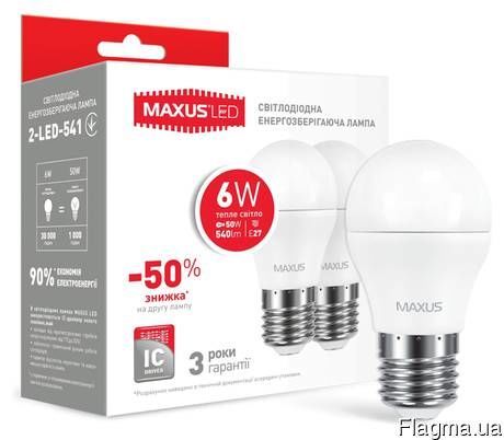 Лампа светодиодная Maxus LED G45 F 6W 3000K 220V E27