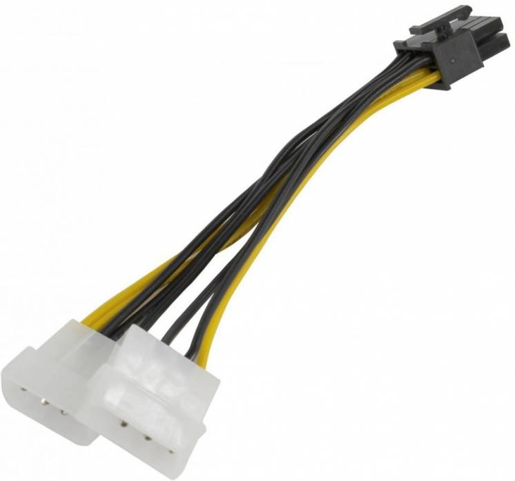 Кабель питания для видеокарт 6 pin PCI-E to 2x Molex, 14 см