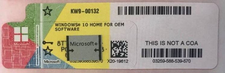 Microsoft Windows 10 Home 64-bit, RUS, лицензионная наклейка,KW9-00132