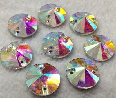 Стразы пришивные камни стекло риволи круг d10 мм Crystal AB