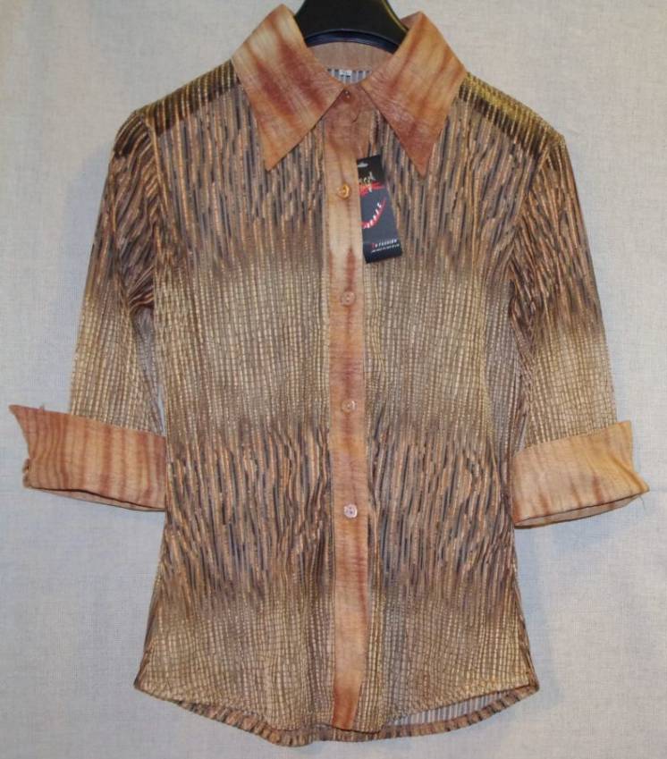 Блузка летняя новая комбинированная бежево-коричневого цвета 48 размер