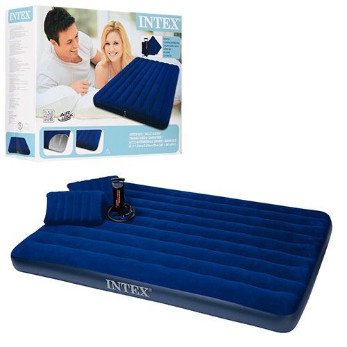 Intex Велюр матрац синий набор, 2 подушки, насос