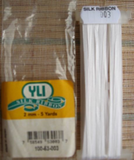 лента для вышивки белая шёлковая, 2 мм, япония, на бобине, 4.6 м