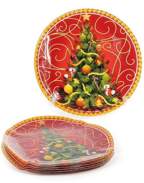 Набор 6 новогодних стеклянных тарелок 