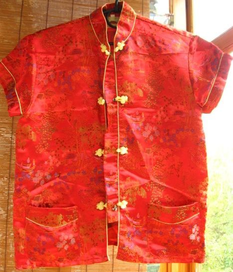 китайская блузка жакет 14 р., красная, традиционный рисунок, пуговицы