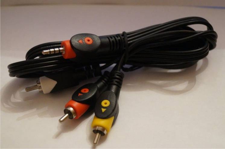 Аудио-видео кабель Jack 3.5 (4-pin) - 3 RCA ( тюльпан ) 1,2 метра