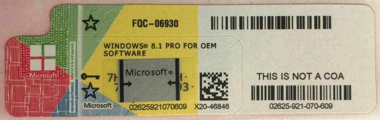 Лицензионные наклейки Windows 8.1 Pro 64-bit, OEM, FQC-06930