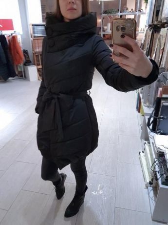 Женская зимняя куртка с капюшоном, зимний пуховик под пояс