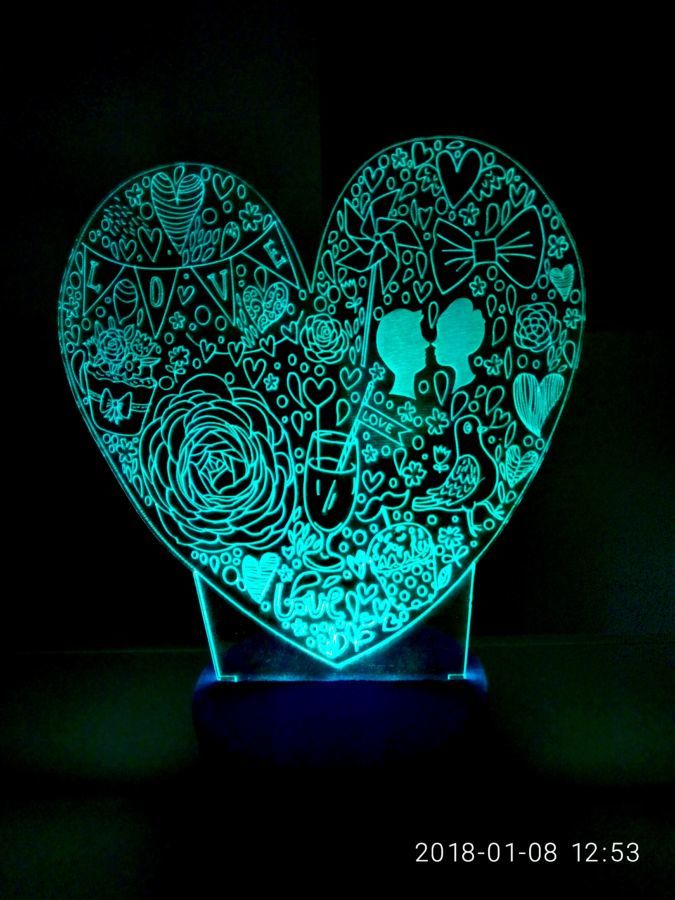 Сердце, акриловый ночник, светильник подарок девушке на день валентина