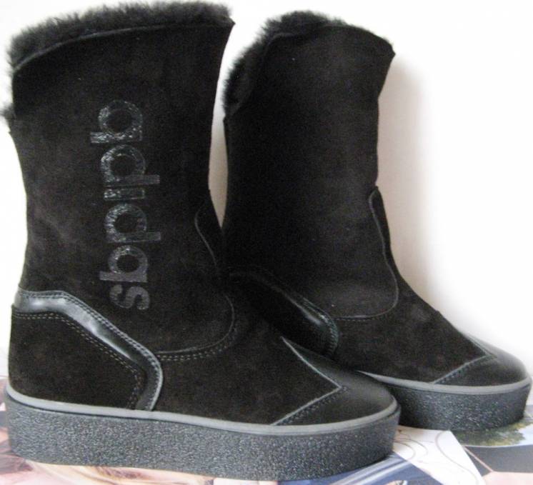 Adidas женские зимние угги сапоги натуральная овчина ботинки замш кожа