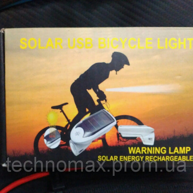 Фонарь велосипедный на руль Solar C15-307 на солнечной батарее
