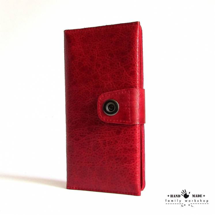 Красный клатч-кошелек  из натуральной кожи ручной работы.Видео.Бесплат