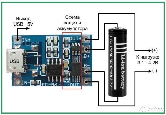 Контроллер заряда Li-ion аккумуляторов 1A, micro USB + защита