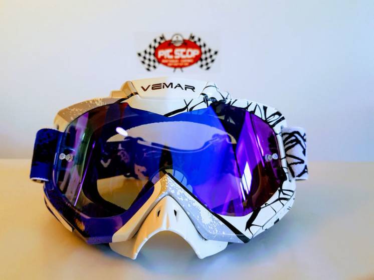 Очки кроссовые маска лыжная VEMAR бело-синие хамелеон
