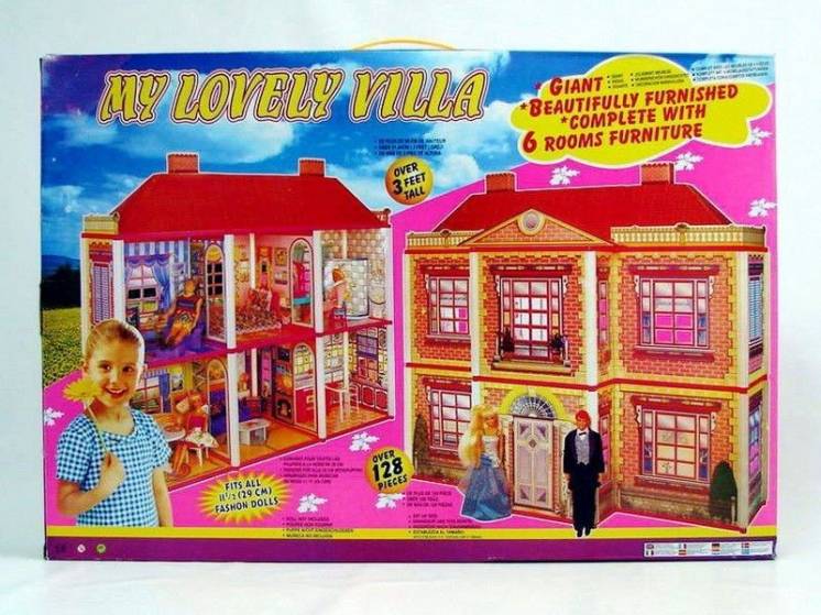 Кукольный домик для куклы типа Барби 6983 мебель, 2 этажа, 6 комнат, 1