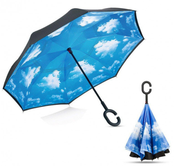 Умный зонт обратного сложения UP-BRELLA - Небо с облаками