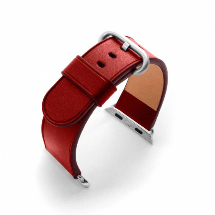 Ремешок для Apple Watch красный без строчки итальянская кожа на заказ