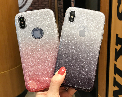 Мерцающий силиконовый фиолетовый или розовый чехол для iphone X