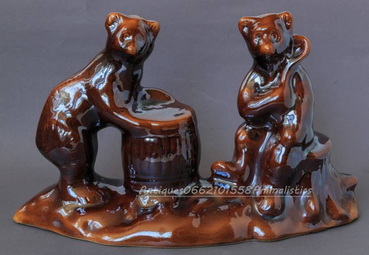 Огромная статуэтка обливная керамика Медведи и мед