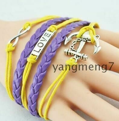 Жёлто-фиолетовый браслет с якорем Love