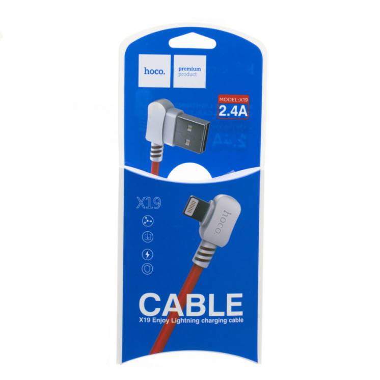 юсб кабель USB Cable Hoco X19 Enjoy iPhone 6 (L Shape) Black/Red 1.2m