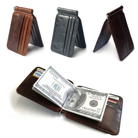 Кошелек мужской кожаный с зажимом для денег и 12 карманов под карточки