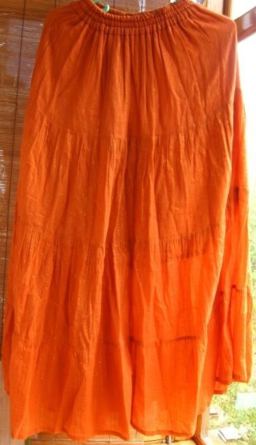 Оранжевая юбка с длинная летняя хлопковая индийская с подкладкой
