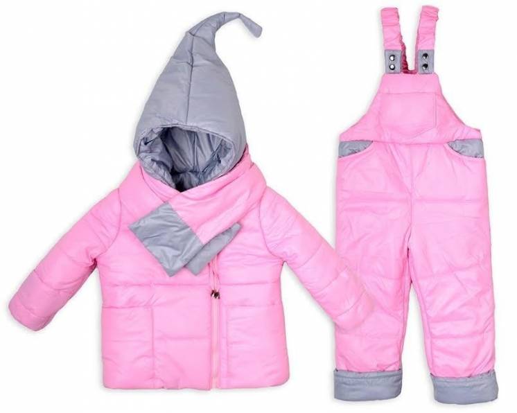 Детский зимний комбинезон Гномик+ шарфик розовый 1-2,2-3,3-4 года