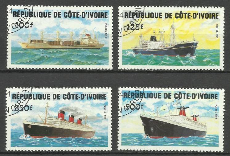 Продам марки Кот де Вуар 4 шт (Водный транспорт)