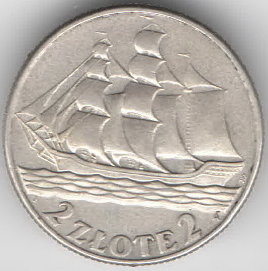 Польша 2 злотых 1936, 15 лет морскому порту Гдыня Корабль серебро