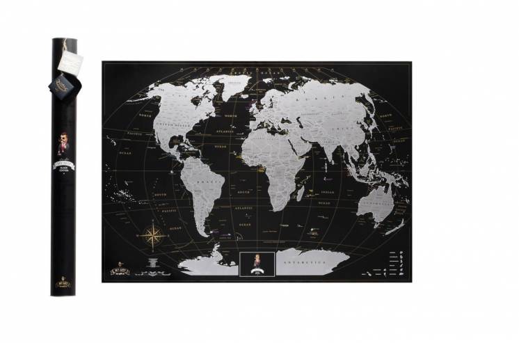 Скретч карта мира My Map Black edition Silver (англ. язык) в тубусе
