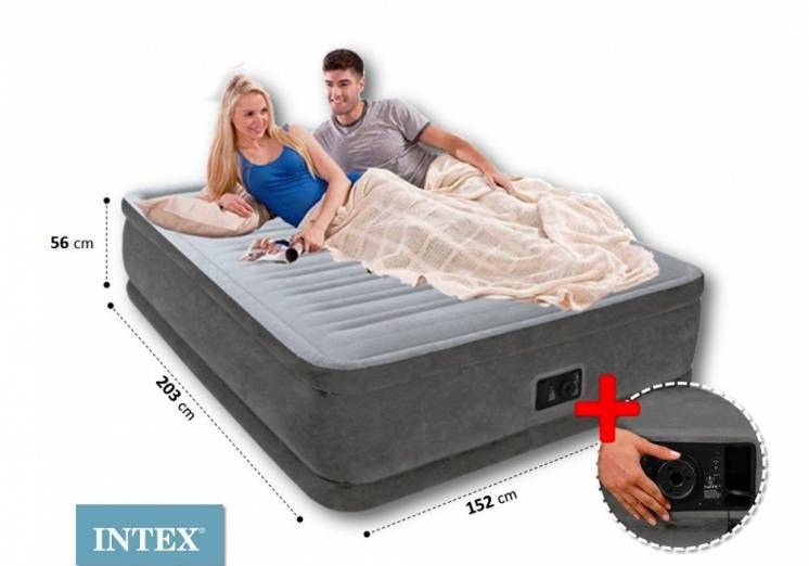 Двухспальная надувная флокированная кровать Intex 64418 со встроенным