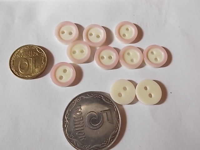 Пуговицы белые с розовым ободком, 10 шт., Д=11 мм