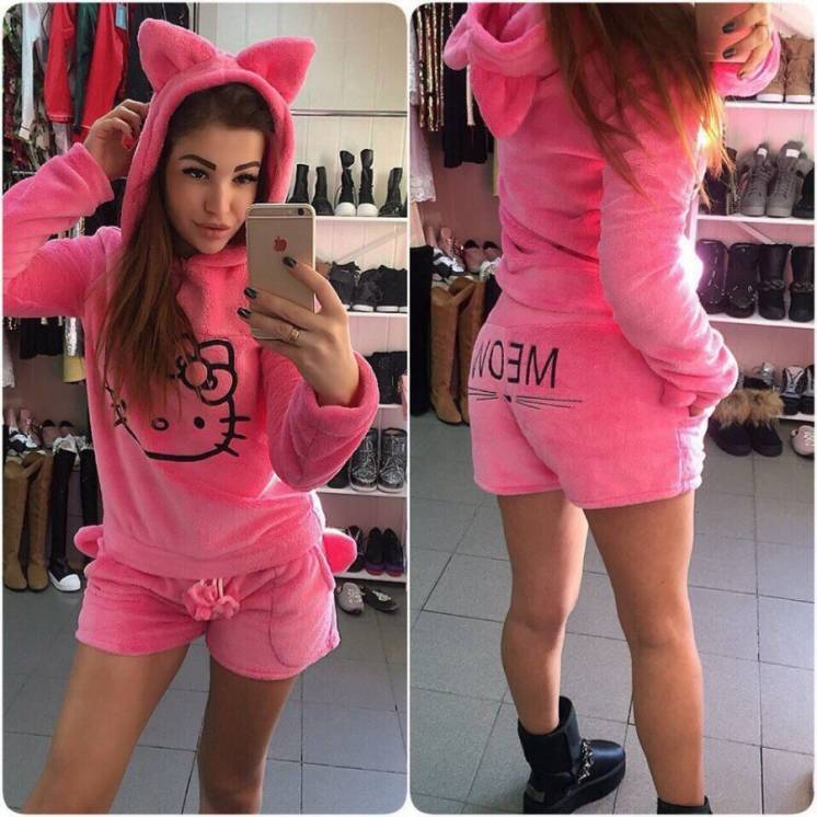 Женская махровая пижамы Hello Kitty