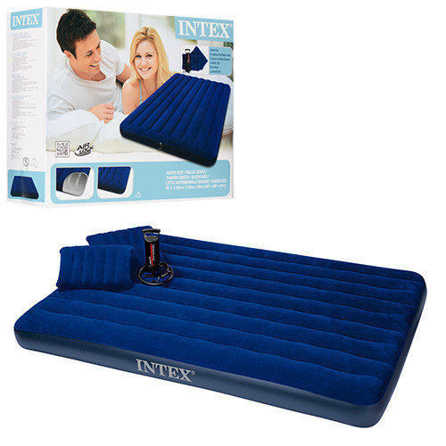 Велюровый надувной матрас Intex 68765 с насосом и подушками