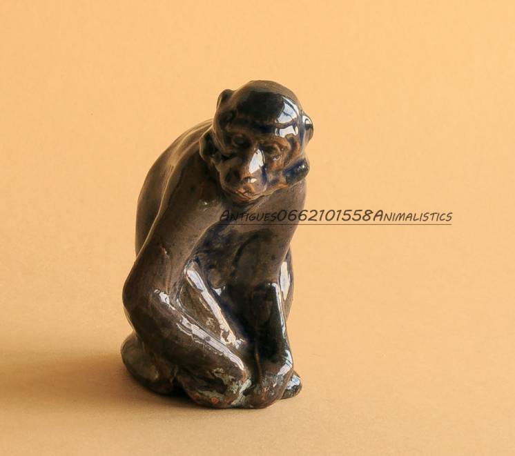 Статуэтка обезьяна старая гжель обливная керамика, майолика