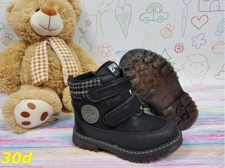 Детские ботинки зимние на овчине черные 27 р. (30d)
