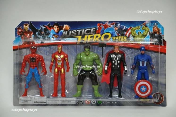 Набор 5 героев Marvel. Халк Железный человек Паук Тор Капитан Америка.