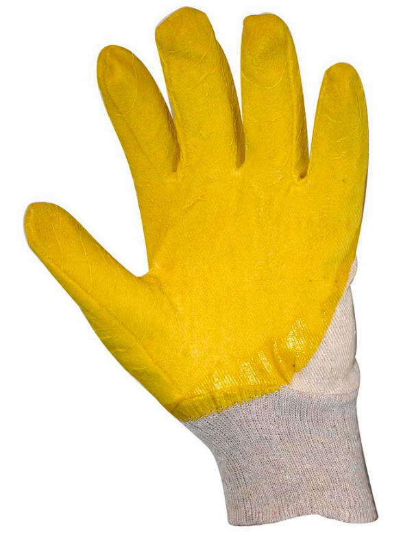 Перчатки х-б, покрытые желтым латексом к.151 с антискольз. покр.
