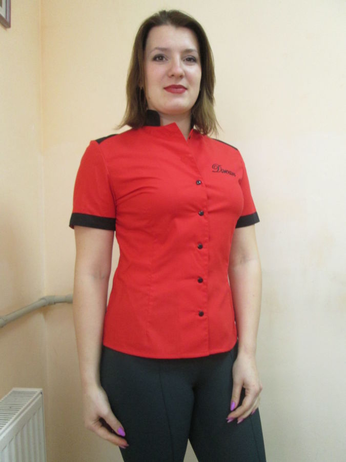 Блуза для официанта красная с черным