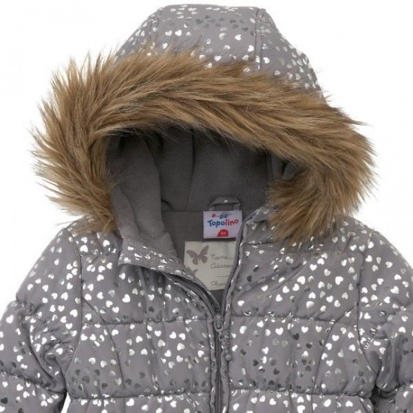 Куртка зимняя для девочек серая в блестящие сердечки Topolino 1300
