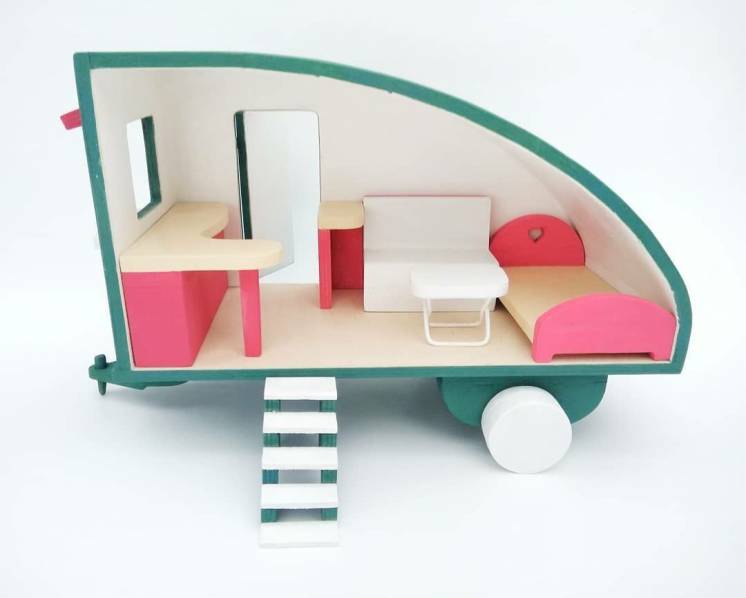 Дом на колесах для кукол деревянный, игрушечный трейлер