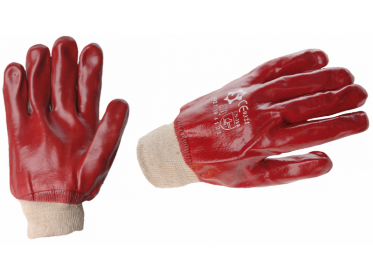 С33 Перчатки полностью покрыты ПВХ красного цвета с трикотажным манжет