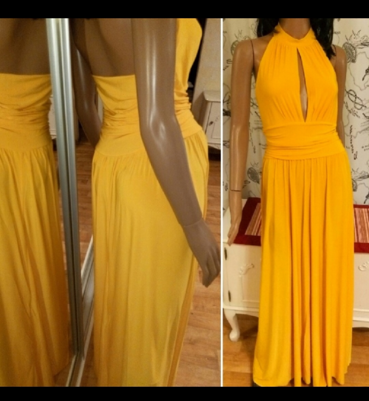 Длинное яркое желтое платье